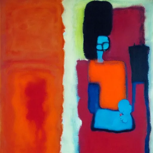 Image similar to a abstract paintingmother with baby by mark rothko