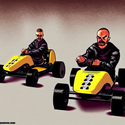 Prompt: Walter White go-karting with Jessie Pinkman, Breaking Bad concept art