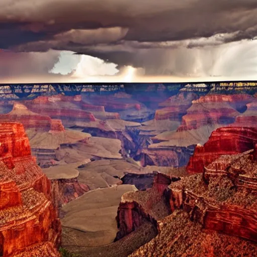 Image similar to Thunderstorm over the grand canyon, award winning, national geographic