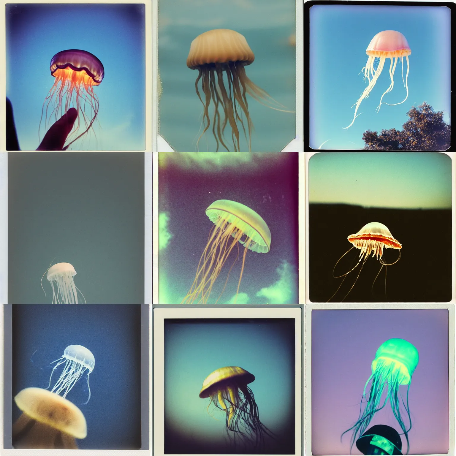 Prompt: a polaroid of a jellyfish in the sky