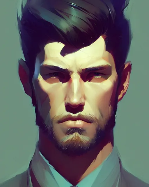 Prompt: a handsome man, rugged, masculine, sharp jaw, digital painting by ilya kuvshinov, greg rutkowski, wlop, james jean, victo ngai, beautifully lit, muted colors, highly detailed, artstation, fantasy art by craig mullins