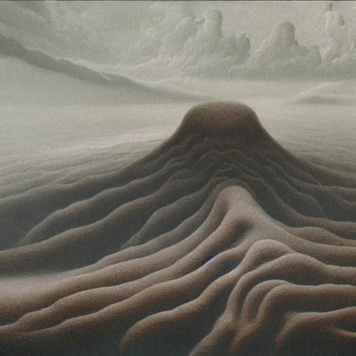 Prompt: A Landscape by Zdzisław Beksiński and Jim Burns