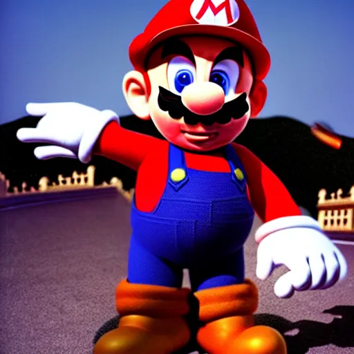 Image similar to uhd candid photo of hyperdetailed donald trump dressed as super mario. correct face, cinematic lighting, photo by annie leibowitz, and steve mccurry.