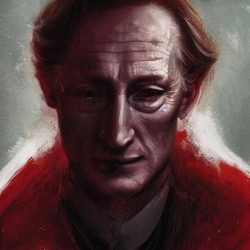 Image similar to portrait of a man by greg rutkowski, he looks like charles dance, star wars expanded universe, he is about 7 0 years old, wearing white and red chancellor clothes of the galactic triunvirate.