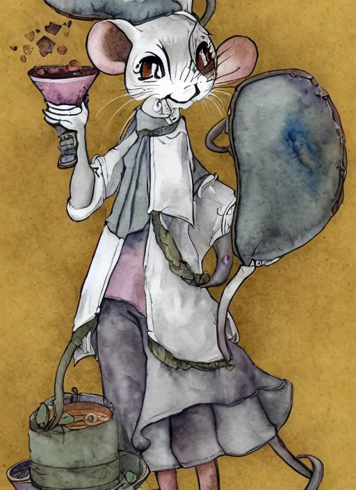 Image similar to a watercolor ink painting of the selfless female anthropomorphic mouse midwife. her wardrobe is complicated trending on artstation deviantart pinterest furaffinity hyper detailed photorealistic highlights and shadow hd 8 k post - processing high resolution