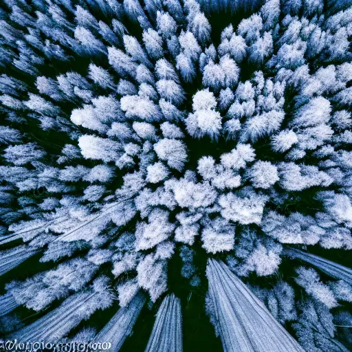 Prompt: Looking down at the forest floor, covered in fallen leaves, An indigo forest in Japan, dark, midnight, ghostly white trees