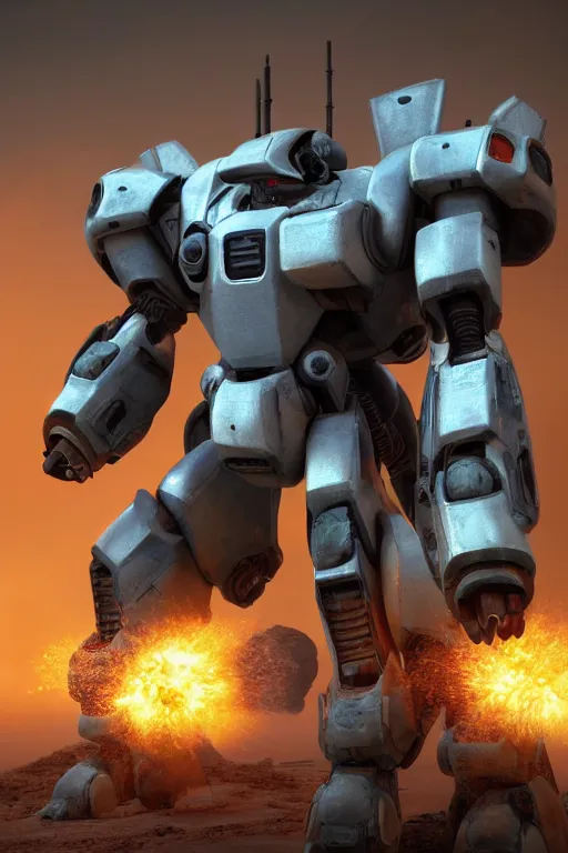 Image similar to mechwarrior 5 : mercenaries mech megaman transformer robot boss tank engine game octane render, 4 k, hd 2 0 2 2 3 d cgi rtx hdr style chrome reflexion glow fanart, global illumination ray tracing hdr fanart arstation by sung choi and eric pfeiffer and gabriel garza and casper konefal pixar and disney unreal zbrush central hardmesh