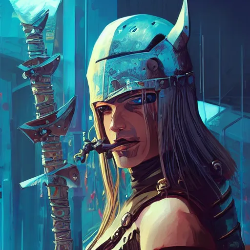 Image similar to cyberpunk viking helmet mask warrior goddess robot ninja fantasy, art gta 5 cover, official fanart behance hd artstation by jesper ejsing, by rhads, makoto shinkai and lois van baarle, ilya kuvshinov, ossdraws