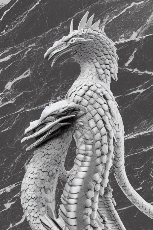 Image similar to epic and dramatic view of quetzalcoatl statue made in albeta marble showing cracks in his full body, realistic and ultra detailed, 8 k