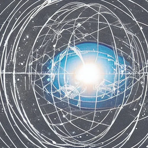 Prompt: sphere orbited by Manu smaller spheres in space