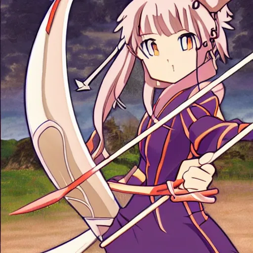 Image similar to woman with a bow and arrow anime