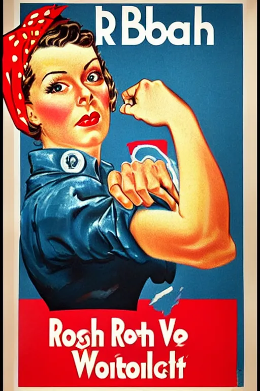 Prompt: 1 9 4 0 s poster of rachel bloom as rosie the riveter, style of norman rockwell, high quality, sharp detail