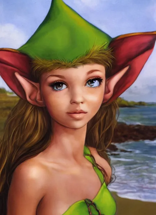 Prompt: very cute elf girl on the beach portrait