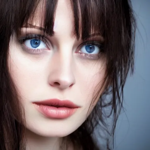 Image similar to beautiful dark haired woman with pale skin and blue eyes