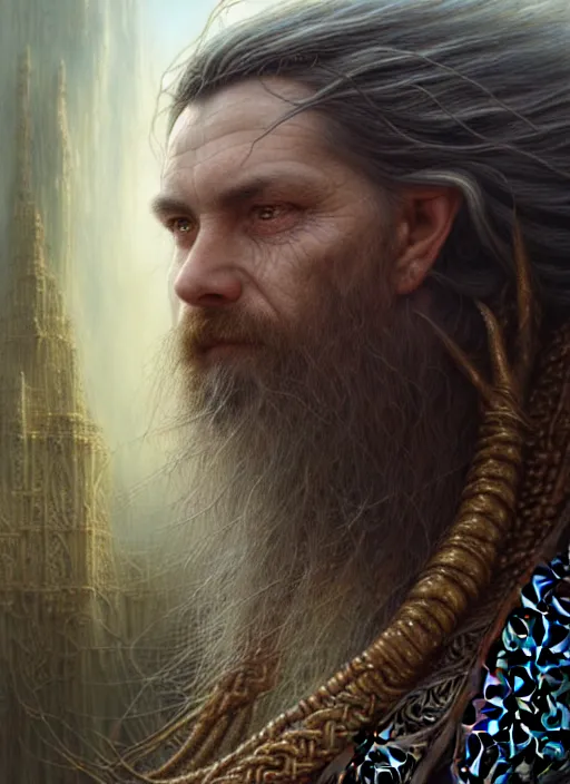 Prompt: closeup portrait shot of a celtic shaman in a scenic dystopian environment, intricate, elegant, highly detailed, centered, digital painting, artstation, concept art, smooth, sharp focus, illustration, artgerm, tomasz alen kopera, peter mohrbacher, donato giancola, joseph christian leyendecker, wlop, boris vallejo