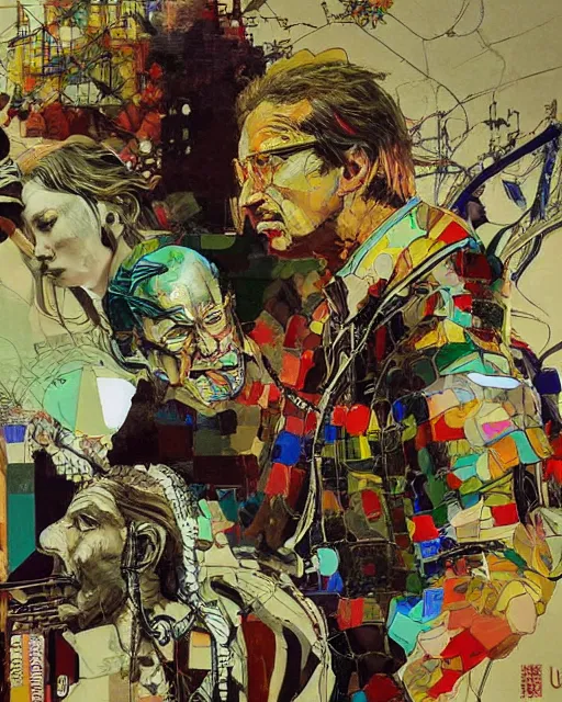 Image similar to unbelivable tension between two people, surreal, vivid colors, intricate design, painting by Alexander Mandradjiev, part by Yoji Shinkawa, part by Norman Rockwell