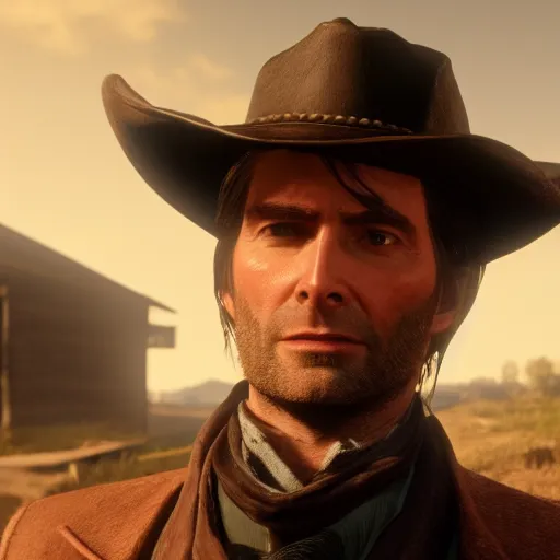 Image similar to Film still of David Tennant, from Red Dead Redemption 2 (2018 video game)