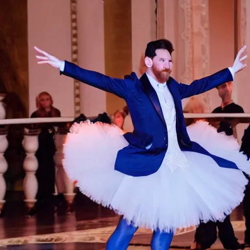 Prompt: lionel messi dancing ballet on the Odessa Opera Theatre stage