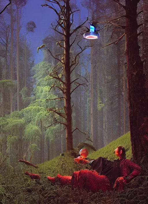 Prompt: hyper realistic witch modem with mood lighting and tech in the woods gorgeous lighting, blue sky, highly detailed, lush forest painting by zdzisław beksinski and norman rockwell and greg rutkowskiweta studio, and lucasfilm