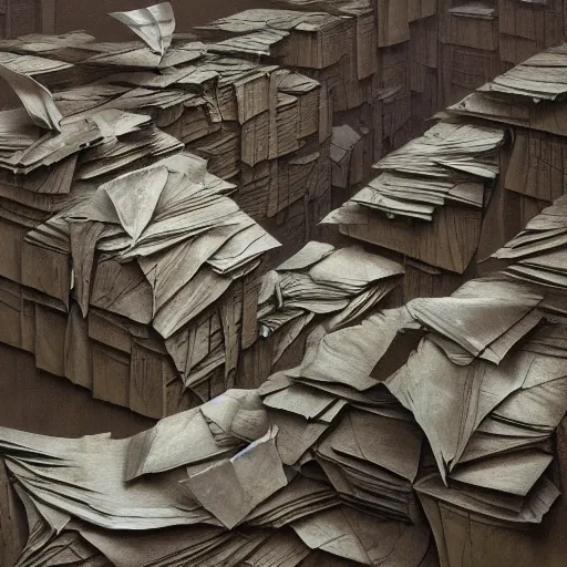 Prompt: ripped paper, folders and documents, file cabinets, beksinski, dariusz zawadzki, very coherent symmetrical artwork. cinematic, hyper realism, high detail, octane render, 8 k