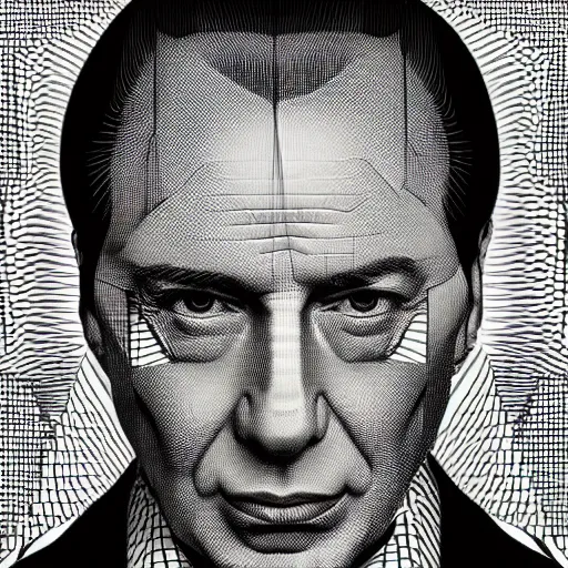 Image similar to Geometrically surreal Silvio Berlusconi extremely high detail, photorealistic, intricate line drawings, dotart, album art in the style of James Jean