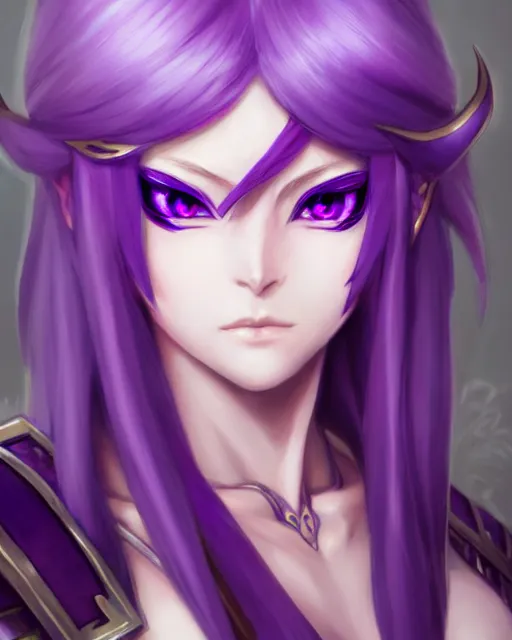Image similar to character concept of a beautiful and strong purple female anime warrior night elf | | cute - fine - face, pretty face, realistic shaded perfect face, fine details by stanley artgerm lau, wlop, rossdraws, james jean, andrei riabovitchev, marc simonetti, and sakimichan, trending on artstation