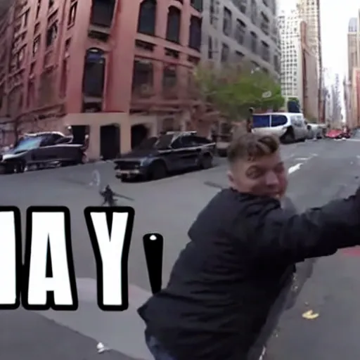 Image similar to bodycam footage of a homeless elon musk going crazy and scamming people, new york streets, wide angle, fisheye, uhd, 4 8 0 p, bodycam, paparazzi, bad quality, pov