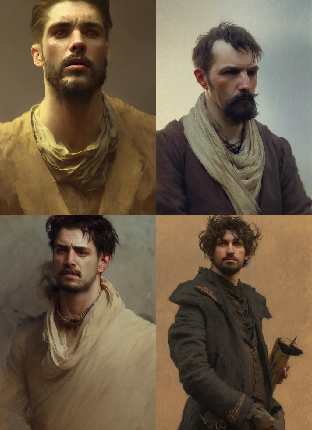 Prompt: Concept Art Portrait Handsome Man snarling seductively, Highly detailed by greg rutkowski, Ilya repin, alphonse mucha, and Edmund Blair Leighton. Very highly detailed 8K, octane, Digital painting, the golden ratio, rational painting, sharp