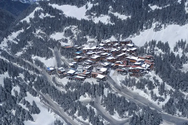 Image similar to Ski resort in nepal, aerial view, promotional ad