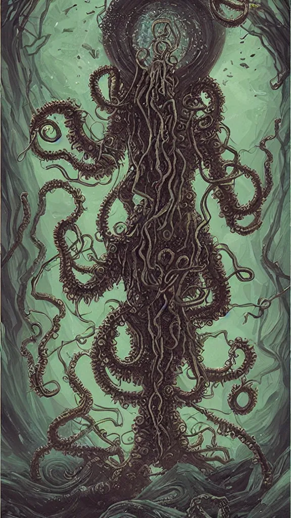 Prompt: lovecraftian tarot card by wlop