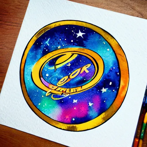 Prompt: a cosmic tomorrowland logo, watercolor and black ink