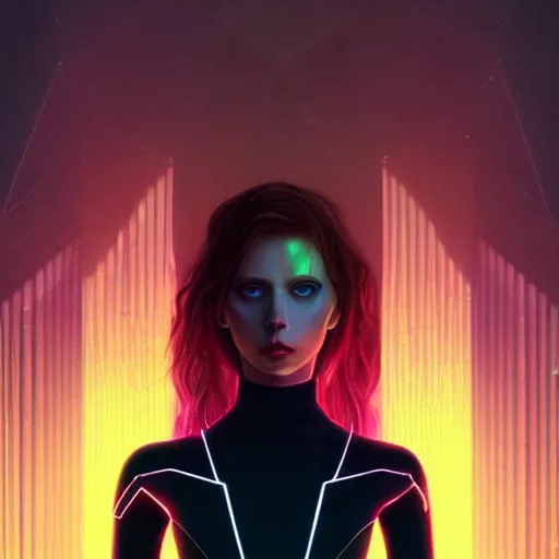 Image similar to long Shot of psychedelic Black widow standing in mysterious chromatic astral temple , stylish, lsd, soft, artstation, cinematic, artwork by WLOP