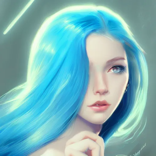 Prompt: teen girl, azure blue hair, gorgeous, amazing, elegant, intricate, highly detailed, digital painting, artstation, concept art, sharp focus, illustration, art by Ross tran