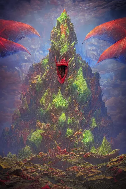 Prompt: adult red dracolich blessed by the remover,art by Matthew Stawicki and Jill Bauman,trending on artstation, multiplying lighting side view,trending on instagram,closeup,muted colors,mandelbulb 3d,Super Mario Bros. ,