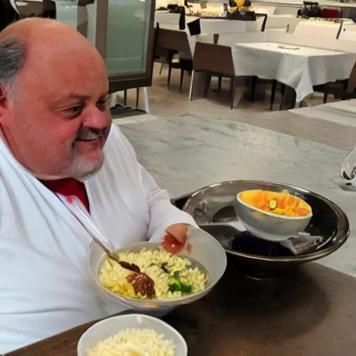 Image similar to gerry scotti eating rice while flying