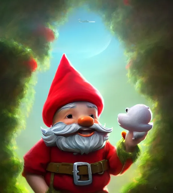 Prompt: cute anthropomorphic garden gnome going skydiving, smiling, perfect face, red hat, white beard, cinematic, elegant, highly detailed, psychedelic, digital painting, artstation, smooth, hard focus, illustration, art by jessica rossier and and brian froud