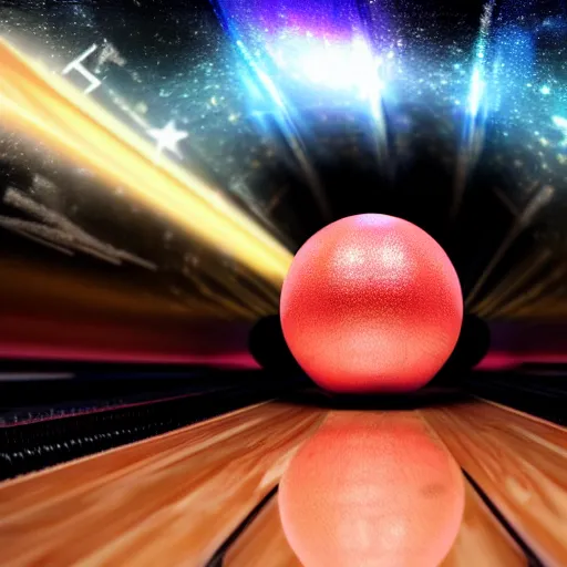 Prompt: A bowling ball falling through time and space, 8k , realistic, surreal