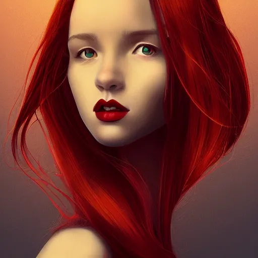 Image similar to girl with medium length red hair. thin face, red lips. centered median photoshop filter cutout vector behance hd jesper ejsing!