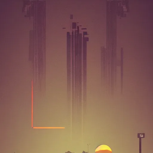 Prompt: glitched brutalism, artstation, low sunset, great composition