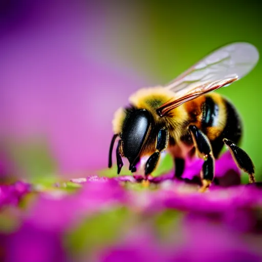 Image similar to bee comprised of flowers, legs as pedicels, wings as flower petals, sits on a finger, 5 0 mm lens, f 1. 4, sharp focus, ethereal, emotionally evoking, head in focus, volumetric lighting, blur dreamy outdoor, inspired by giuseppe arcimboldo