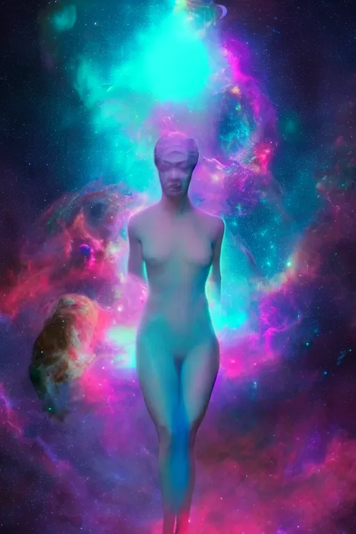 Image similar to A beautiful portrait of female cosmic being with a nebula as its body by Beeple, 8K, UHD , Trending on artstation.