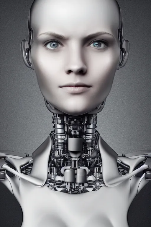 Image similar to robot with human face, female head, woman human face, human face realistic, human head, cyborg frame concept, cyborg by ales-kotnik, sci-fi android female