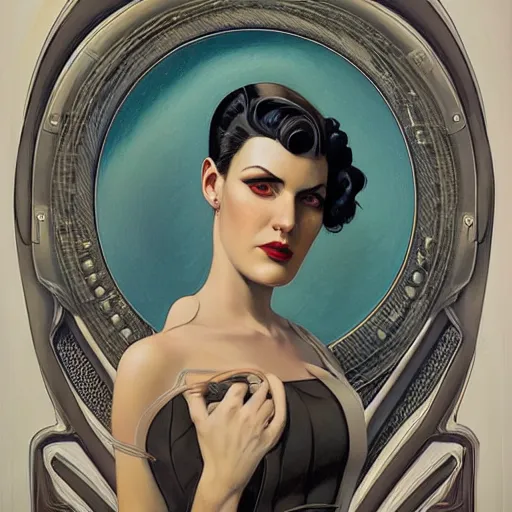 Prompt: a streamline moderne, ( art nouveau ), ( dieselpunk ) painting in the style of charlie bowater, and in the style of donato giancola, and in the style of charles dulac. symmetry, smooth, sharp focus, ultrarealism, intricate symmetrical ultrafine background detail.