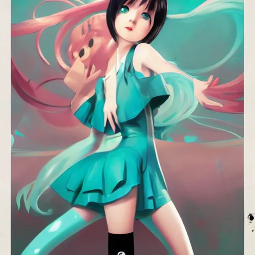 Prompt: Hatsune Miku poster by Gil Elvgren and Daniela Uhlig