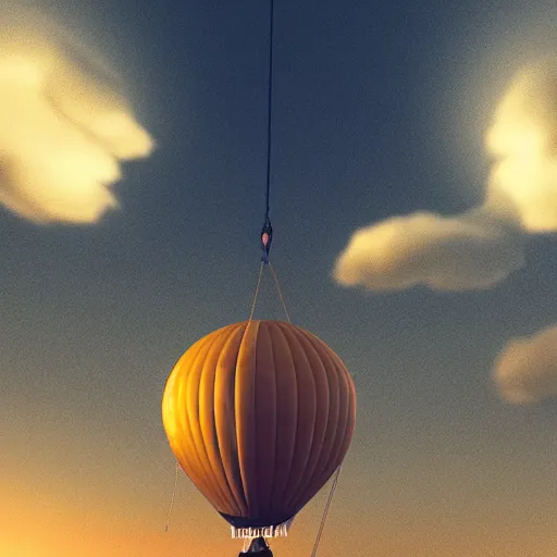 Image similar to anthropomorphic fluffy fox flys on the hot air balloon at night, clouds around, unreal engine, octane render, dramatic lighting, digital art, ,
