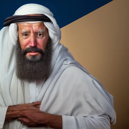 Prompt: 4 k portrait sony a 7 f 2. 8 wide angle of president joe biden as a taliban leader with a beard getting freaky in kuwait with sand storm desert lighting