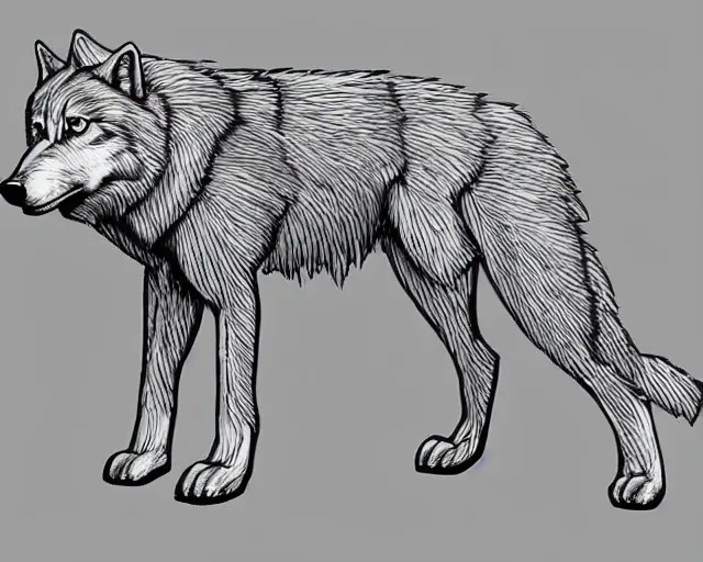 Image similar to professional digital art of a full-body outline of a wolf, very simple, no color, high quality, HD, 8K,