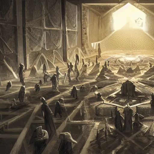 Prompt: future disciples of Pythagoras, in perfect frozen symmetrical world, sinner cataclysm, dynamic lighting, deus ex machina, primeval duality, cinematic, establishing shot, extremely high detail, photo realistic, cinematic lighting, oil painting, intricate line drawings, 8k resolution