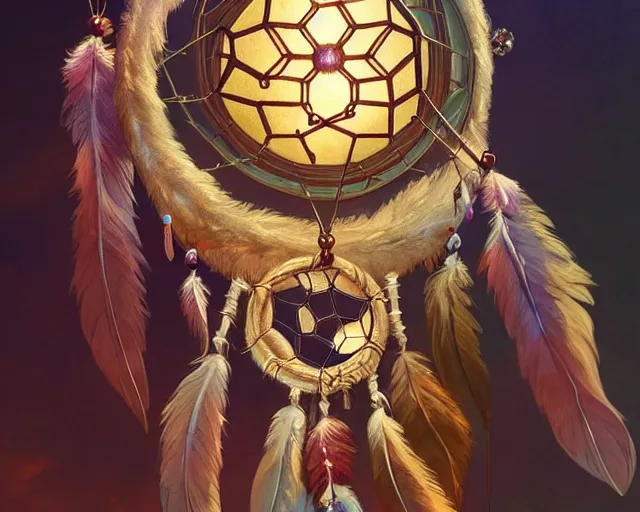 Prompt: dream catcher catching a dream, deep focus, d & d, fantasy, intricate, elegant, highly detailed, digital painting, artstation, concept art, matte, sharp focus, illustration, hearthstone, art by artgerm and greg rutkowski and alphonse mucha