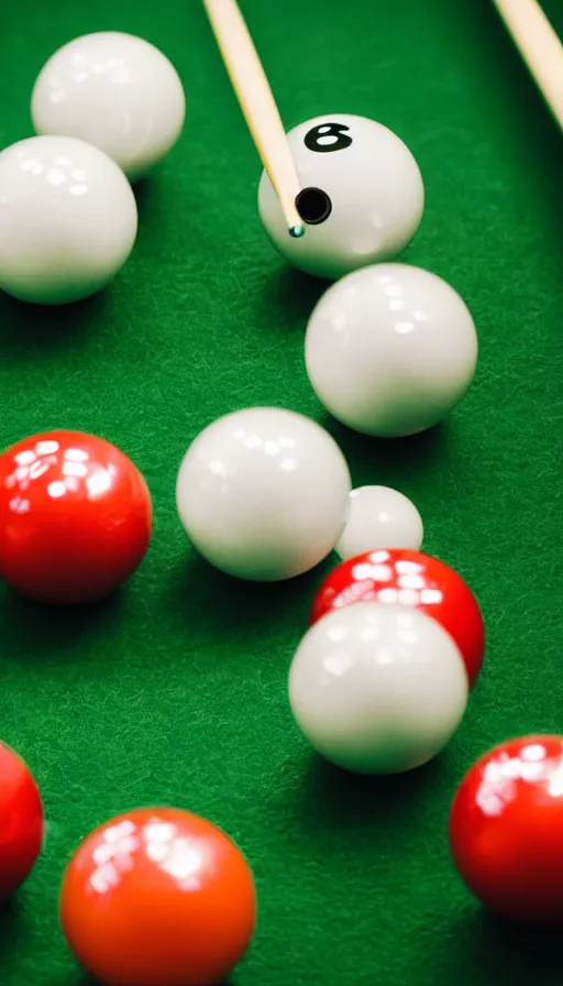 Prompt: close up ultra realistic billiard ball on green felt pool table with reflections ray tracing, ultra detail, low depth of field, 5 0 mm camera
